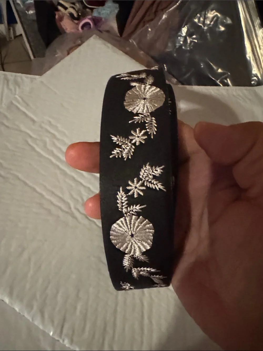 torrid Black Belt with Silver Floral Embroidery
